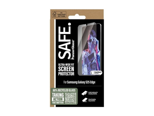 PanzerGlass SAFE. by ® Screen Protector Samsung S25 Edge | Ultra-Wide Fit, Samsung, Samsung - Galaxy S25 Edge 5G, Asennus kuivana, Naarmuuntumisenk...