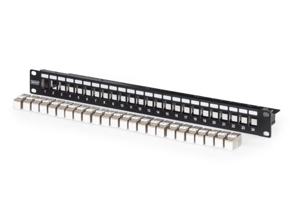 DIGITUS - Koblingspanel - modular - rackmonterbar - CAT 6a - RJ-45 X 24 - svart, RAL 9005 - 1U - 19"