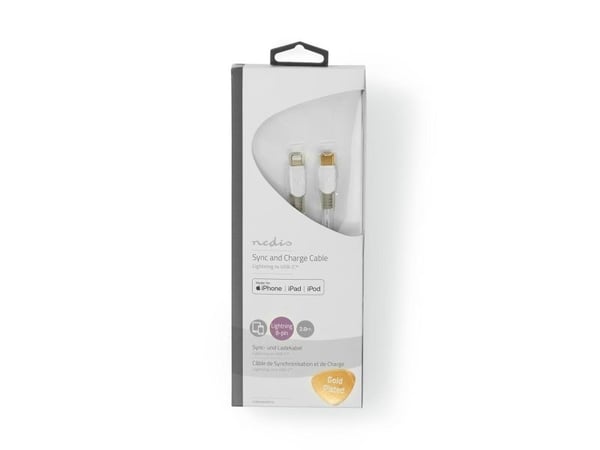 Nedis CCBW39650WT20, 2 m, Lightning, USB C, Hankjønn, Hankjønn, Hvit