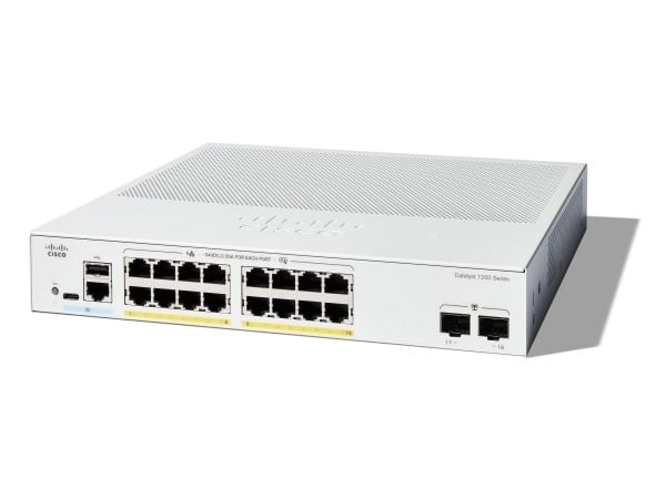 Cisco Catalyst C1200-16P-2G-RF nettverkslenker Administrert L2 Gigabit Ethernet (10/100/1000) PoE-støtte Hvit