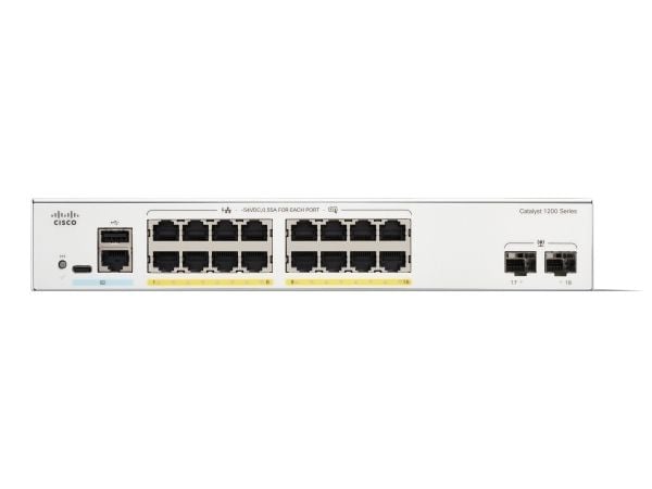 Cisco Catalyst C1200-16P-2G-RF nettverkslenker Administrert L2 Gigabit Ethernet (10/100/1000) PoE-støtte Hvit