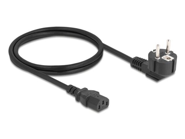 Delock-virtakaapeli PC-turvapistoke CEE 7/7 90° kulmassa C13-pistorasiaan, 1 m, 3 x 0,75 mm² musta