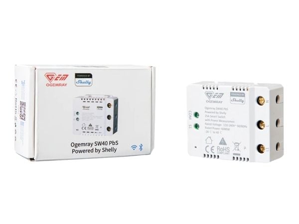 Shelly SHELLY_PBS_SW40, Smart relä, Vit, HTTPS, TLS, 6000 W, 25 A, 110 - 240 V