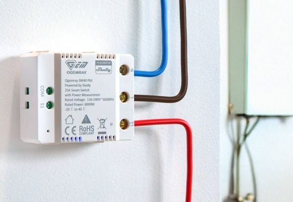 Shelly SHELLY_PBS_SW40, Smart relä, Vit, HTTPS, TLS, 6000 W, 25 A, 110 - 240 V