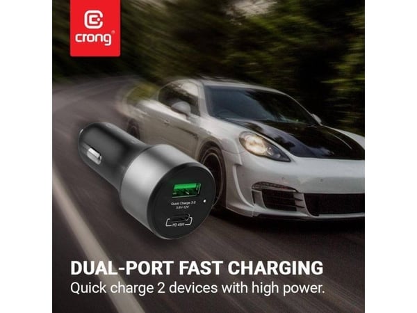 Crong Power billader 63W - USB-C PD 45W + USB QC 3.0 18W billader (svart)