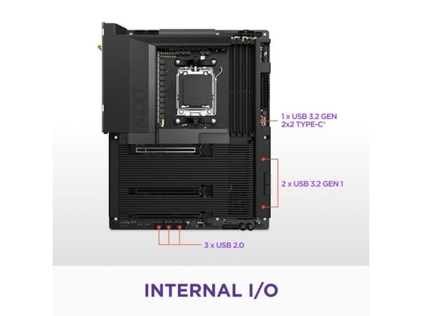 NZXT N7 B850 - Hovedkort - ATX - Socket AM5 - AMD B850 Chipset - USB-C 3.2 Gen 2x2, USB 3.2 Gen 1, USB 3.2 Gen 2, USB-C 3.2 Gen2 - 2.5 Gigabit LAN,...