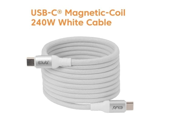 Club 3D - USB-kabel - 24 pin USB-C (hann) til 24 pin USB-C (hann) - USB 2.0 - 48 V - 5 A - 2 m - rullet sammen, USB Power Delivery (240 W), støtte ...