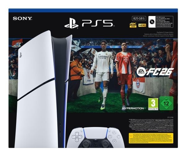 Sony PlayStation 5 Digital + EA Sports FC 26 Bundle, PlayStation 5, Svart, Hvit, 16000 MB, GDDR6, AMD, AMD Ryzen Zen 2