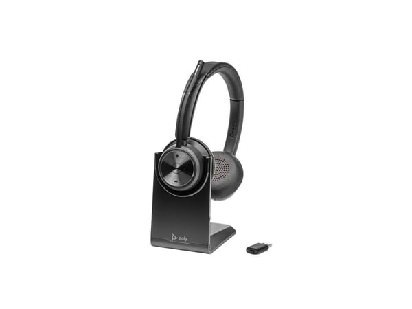 HP Poly Savi 7320 - Savi 7300 series - hodesett - on-ear - DECT - trådløs - USB-A via DECT adapter - svart - UC-sertifisert
