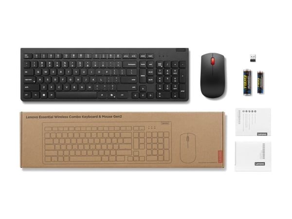 Lenovo Essential Wireless Combo Gen 2 - Tastatur- og mussett - trådløs - 2.4 GHz - QWERTY - Svensk/finsk - svart - brun boks