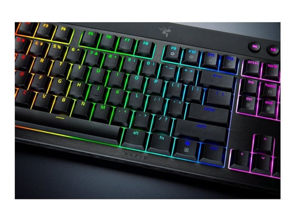 Razer BlackWidow V4 HyperSpeed - Tastatur - lavprofil - full size - bakgrunnsbelyst - trådløs - USB-C, 2.4 GHz, Bluetooth - QWERTY - USA - tastsvit...