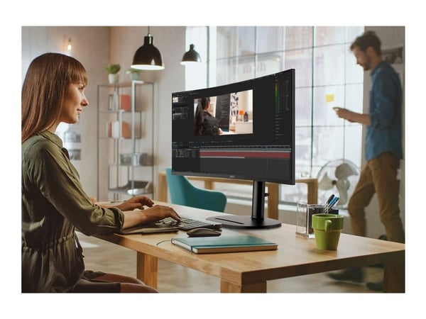 MSI Modern MD342CQP - LED-skjerm - kurvet - 34" - 3440 x 1440 UWQHD @ 120 Hz - VA - 300 cd/m² - 3500:1 - 1 ms - 2xHDMI, DisplayPort, USB-C - høytta...