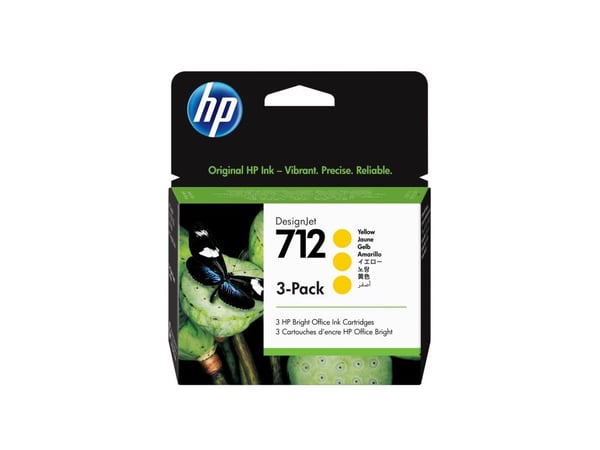 HP 712 - 3-pack - 29 ml - gul - original - DesignJet - blekkpatron - for DesignJet Studio, T210, T230, T250, T630, T650
