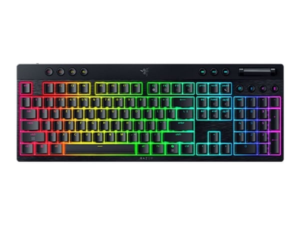 Razer BlackWidow V4 HyperSpeed - Tastatur - lavprofil - full size - bakgrunnsbelyst - trådløs - USB-C, 2.4 GHz, Bluetooth - QWERTY - USA - tastsvit...
