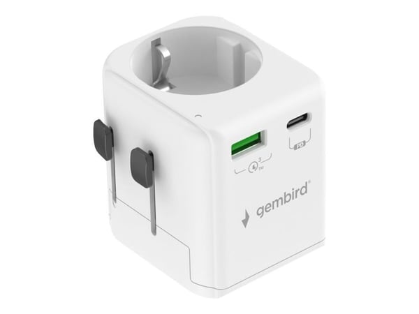 GEMBIRD Universal maadoitettu matkasovitin 20W valkoinen