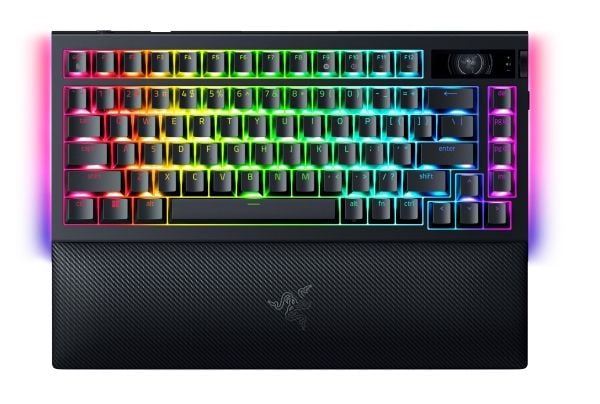 Razer BlackWidow V4 Pro - Tastatur - 75% - med OLED display, roterende koder - bakgrunnsbelyst - trådløs - USB-C, 2.4 GHz, Bluetooth 5.1 - QWERTY -...