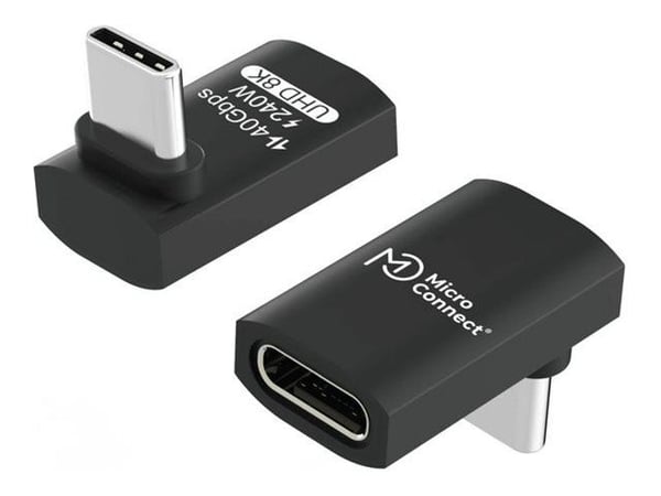 MicroConnect Premium - USB-adapter - 24 pin USB-C (hane) vinklad till 24 pin USB-C (hona) rak - USB4 Gen3x2 - USB-strömförsörjning (240W), upp till...