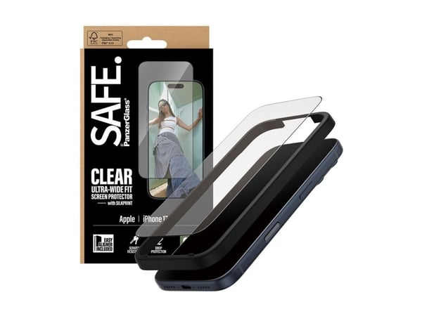 SAFE. by PanzerGlass - Skjermbeskyttelse for mobiltelefon - with black frame, ultra-wide fit, with EasyAligner - glass - rammefarge svart - for App...
