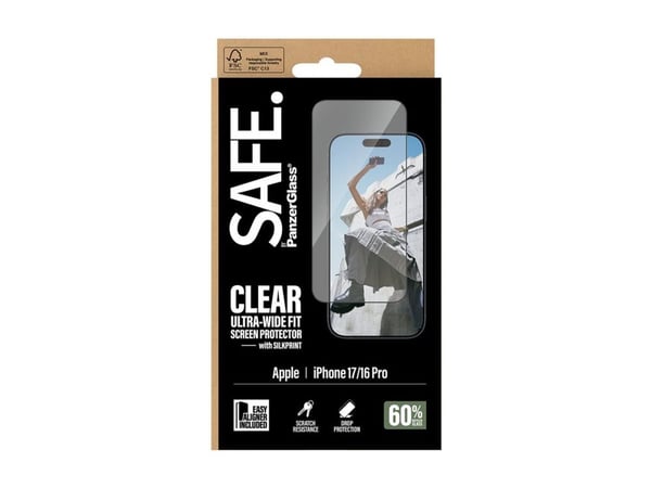PanzerGlass SAFE. by ® Screen Protector w. Black Frame iPhone 17 | 16 Pro | Ultra-Wide Fit w. EasyAligner, Apple, Apple - iPhone 17, Apple - iPhone...
