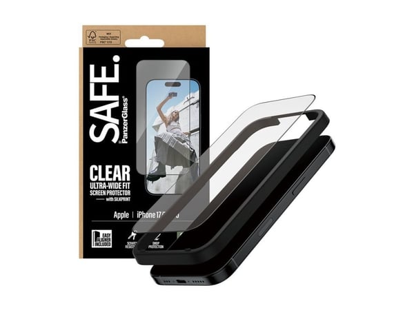 PanzerGlass SAFE. by ® Screen Protector w. Black Frame iPhone 17 | 16 Pro | Ultra-Wide Fit w. EasyAligner, Apple, Apple - iPhone 17, Apple - iPhone...