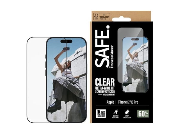 PanzerGlass SAFE. by ® Screen Protector w. Black Frame iPhone 17 | 16 Pro | Ultra-Wide Fit w. EasyAligner, Apple, Apple - iPhone 17, Apple - iPhone...