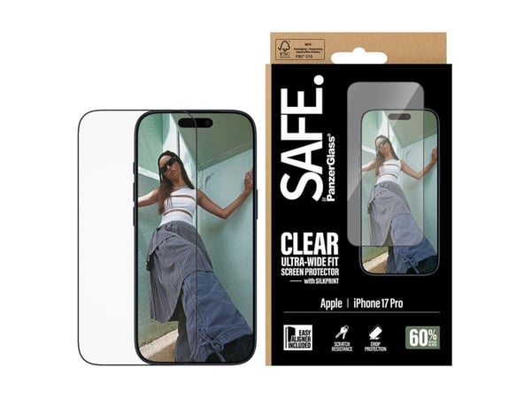 SAFE. by PanzerGlass - Skjermbeskyttelse for mobiltelefon - with black frame, ultra-wide fit, with EasyAligner - glass - rammefarge svart - for App...