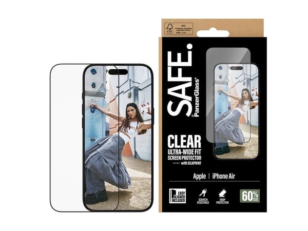 SAFE. by PanzerGlass - Skjermbeskyttelse for mobiltelefon - with black frame, ultra-wide fit, with EasyAligner - glass - rammefarge svart - for App...