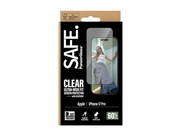 SAFE. by PanzerGlass - Skjermbeskyttelse for mobiltelefon - with black frame, ultra-wide fit, with EasyAligner - glass - rammefarge svart - for App...