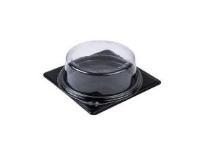 Bakke Kageboks 120x120 mm Ø116x35 mm Firkantet med Rundt låg APET Sort/Klar,720 stk/krt