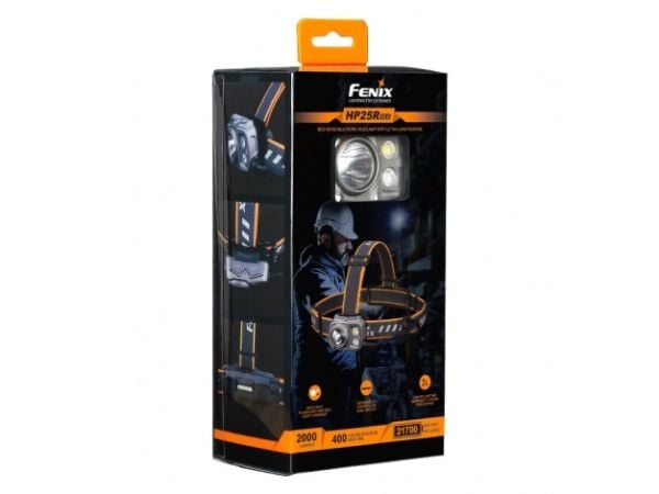 Fenix HP25R V2.0, Hodebåndslommelykt, Sort, Gult, Duraluminium, Knapper, 2 m, IP66
