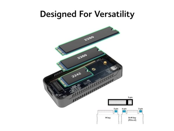 Akasa AK-ENU4M2-01, SSD-kabinett, M.2, M.2, 40 Gbit/s, USB-tilkobling, Sort