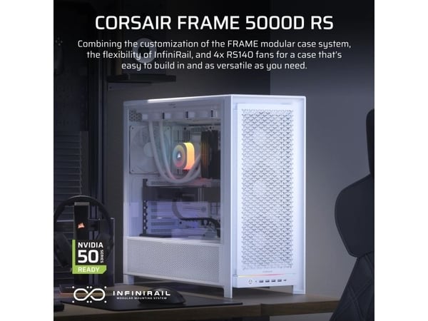CORSAIR FRAME 5000D RS - Mid tower - utvidet ATX (E-ATX) - sidepanel med vindu (herdet glass) - ingen strømforsyning (ATX) - hvit - USB/lyd