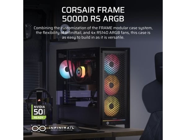 CORSAIR FRAME 5000D RS ARGB - Mid tower - utvidet ATX (E-ATX) - sidepanel med vindu (herdet glass) - ingen strømforsyning (ATX) - svart - USB/lyd