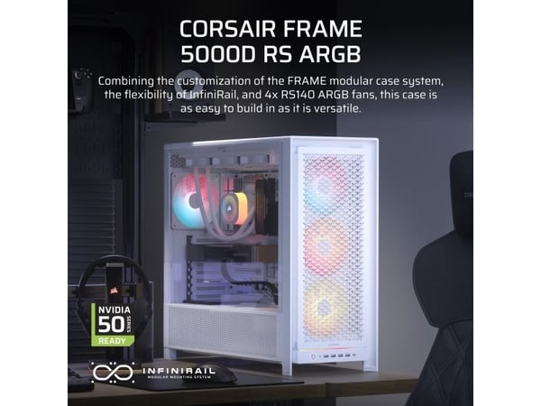CORSAIR FRAME 4000D RS ARGB - Mid tower - utvidet ATX (E-ATX) - sidepanel med vindu (herdet glass) - ingen strømforsyning (ATX) - hvit - USB/lyd