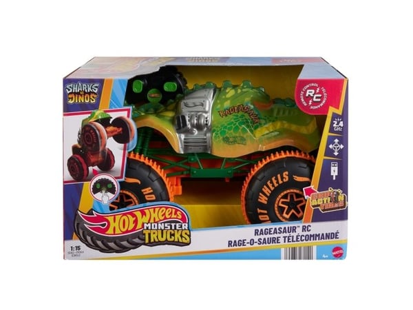 Hot Wheels Monster Trucks Fjernstyrt Rageasaur, batteridrevet fjernstyrt lekebil i målestokk 1 : 15, Monster truck, 4 år, AAA, Plast, Flerfarget