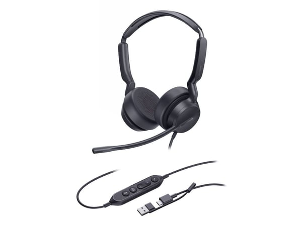 Hodesett Yealink UH42 Dual Teams USB-C/A Hodesett med ledning og hodebøyle Połączenia/muzyka USB Type-C / USB Type-A Svart