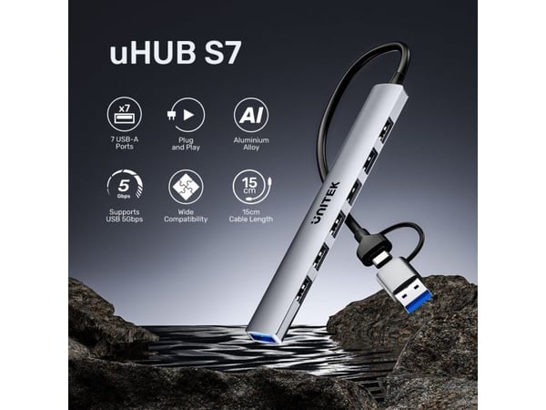 Unitek Hub USB-A/C 7in1 USB A med USB A 5 Gbps adapter
