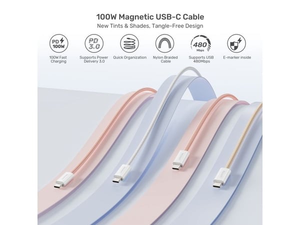 Unitek USB-kabel Unitek Magnetisk flettet kabel USB C PD 100W beige 1m