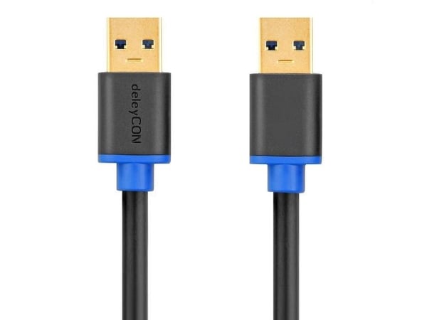 deleyCON 1m, 2xUSB3.0-A, 1 m, USB A, USB A, USB 3.2 Gen 1 (3.1 Gen 1), Hankjønn/hankjønn, Sort, Blå