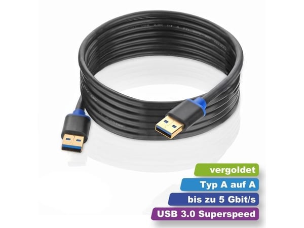 deleyCON 1m, 2xUSB3.0-A, 1 m, USB A, USB A, USB 3.2 Gen 1 (3.1 Gen 1), Hankjønn/hankjønn, Sort, Blå