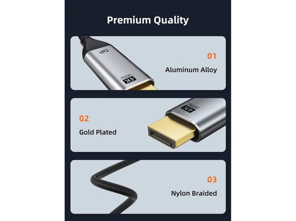 Cabletime CT-C160-PU31-CMDP2-S1.8, 1.8 m, USB Type-C, DisplayPort, urosliitin, urosliitin, suora liitin
