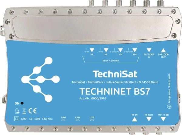TechniSat Techninet BS7, 950 - 2150 MHz, 75 O, 98 dBµV, 46 - 862 MHz, 45 dB, 16-QAM, 32-QAM, 64-QAM, 128-QAM, 256-QAM TechniSat Techninet BS7, 950 - 2150 MHz, 75 O, 98 dBµV, 46 - 862 MHz, 45 dB, 16-QAM, 32-QAM, 64-QAM, 128-QAM, 256-QAM
