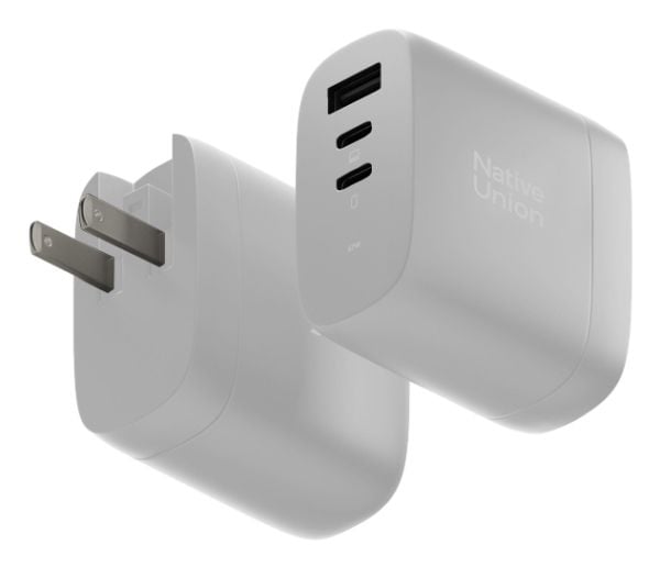 Native Union - Strømadapter - GaN - 67 watt - 3.35 A - PD, QC 3.0, Fast Charge - 3 utgangskontakter (2 x USB-C, USB) - hvit - Internasjonal