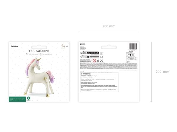 PartyDeco FB247, Ilmapallo, Kalvo, Monivärinen, Poika/tyttö, Einhorn, 860 mm
