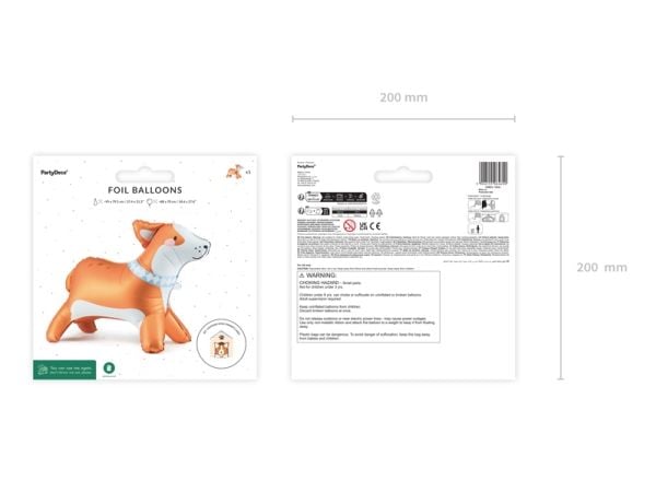 PartyDeco FB249, Lekeballong, Folie, Flerfarget, Gutt/Jente, Corgi, 880 mm