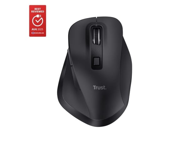 Trust Fyda - Mus - ergonomisk - 6 knapper - trådløs - 2.4 GHz, Bluetooth 5.2 - USB trådløs mottaker - svart