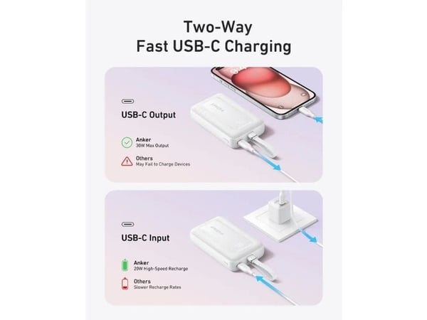 Anker Zolo, 10000 mAh, Trådløs lading, 15 W, Hvit