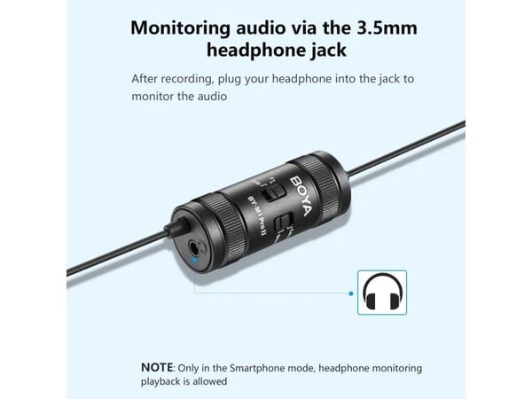 BOYA BY-M1 PRO II, Lavalier/lapel-mikrofon, -32 dB, 50 - 20000 Hz, 78 dB, Retningsuavhengig, Koblet med ledninger (ikke trådløs)