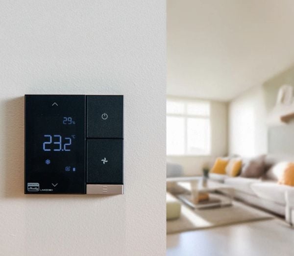 Shelly LinkedGo smartes HVAC-Thermostat, Digital termostat, 802.11b, 802.11g, Wi-Fi 4 (802.11n), Sort, 30 m, 50 m, 5 - 35 °C