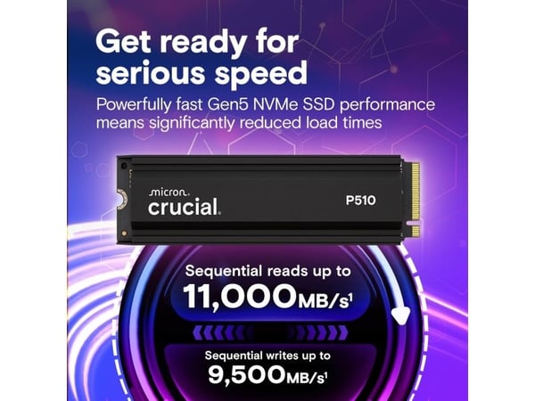 Crucial P510 1 TB NVMe SSD med kjøleribbe